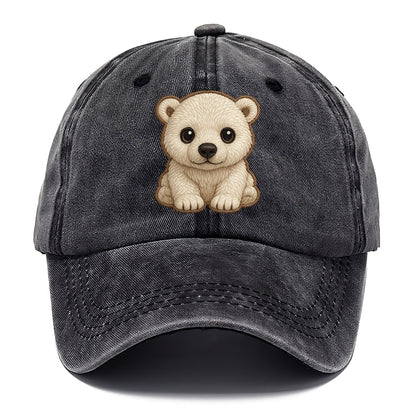 Baby Polar Bear Cub - white fluffy, black nose, dark curious eyes, front-facing, - Classic Cap - Graphite