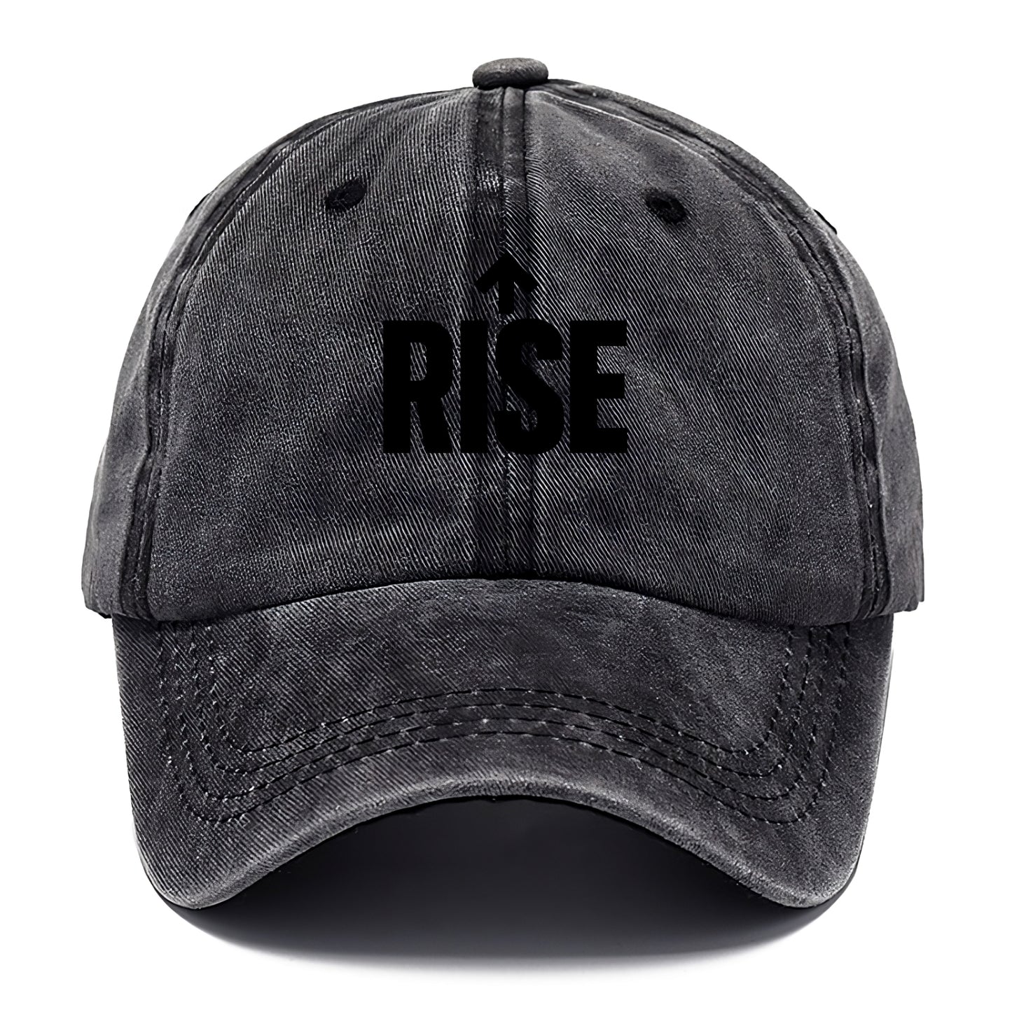 Bold typography design - "RISE" - getting up, ascending, elevating - Classic Cap - Graphite
