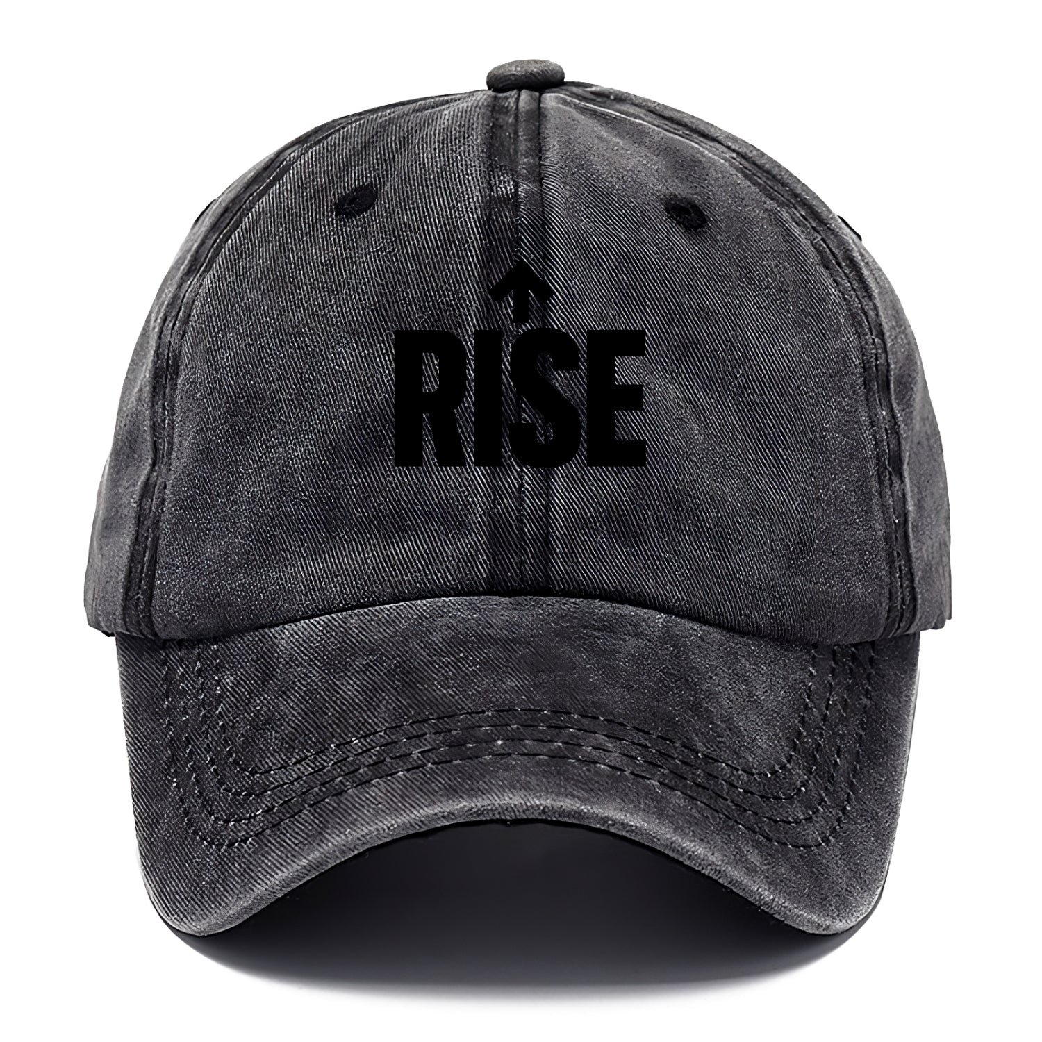 Bold typography design - "RISE" - getting up, ascending, elevating - Classic Cap - Graphite