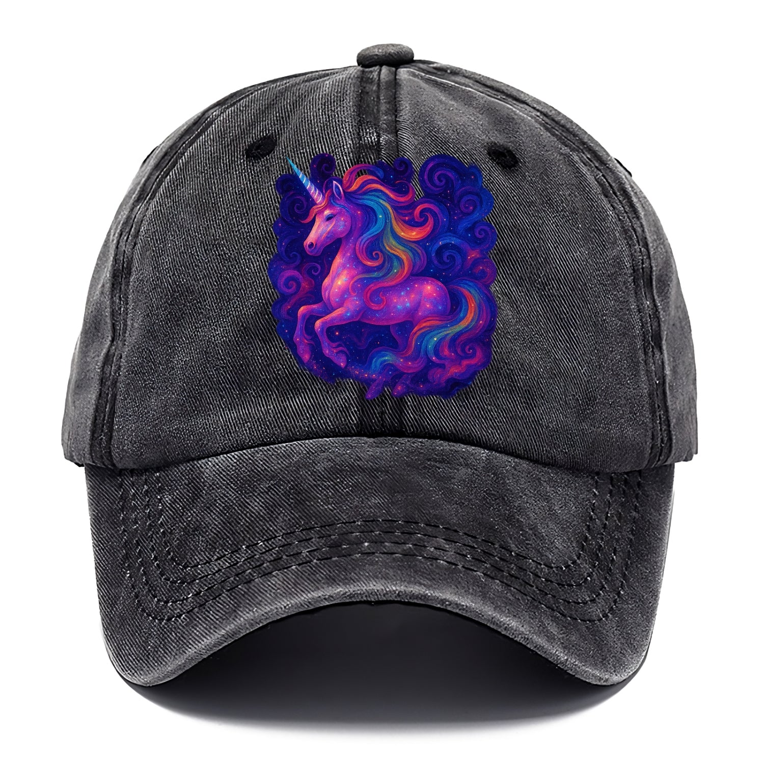 Magical unicorn with flowing rainbow gradient mane, iridescent horn with spiral light - Classic Cap - Graphite