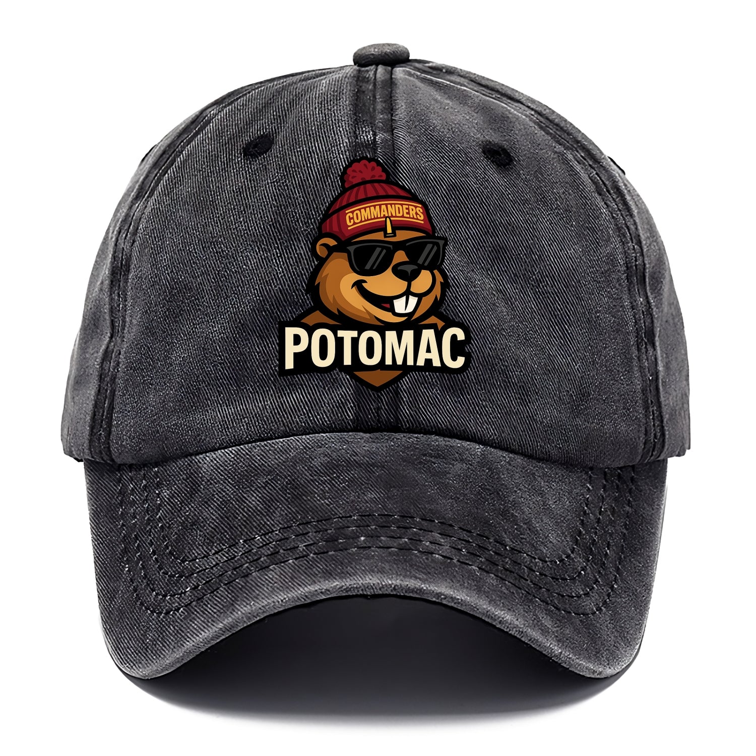 Potomac Beaver wearing Commanders beanie with monument patch and wayfarer sunglasses - Classic Cap - Graphite