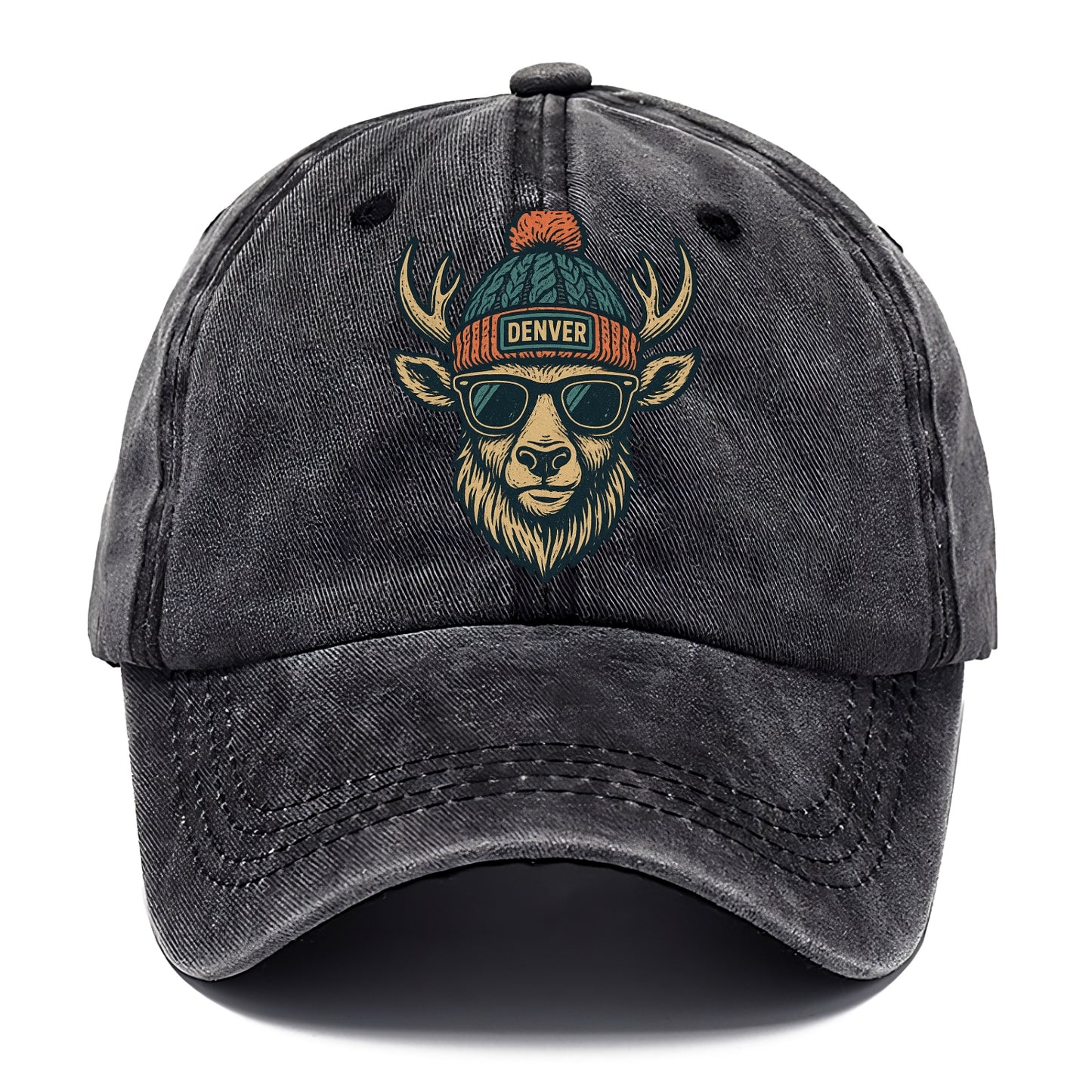 Denver Elk wearing Denver beanie with pom pom and wayfarer sunglasses - Classic Cap - Graphite