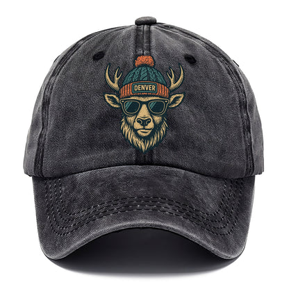 Denver Elk wearing Denver beanie with pom pom and wayfarer sunglasses - Classic Cap - Graphite