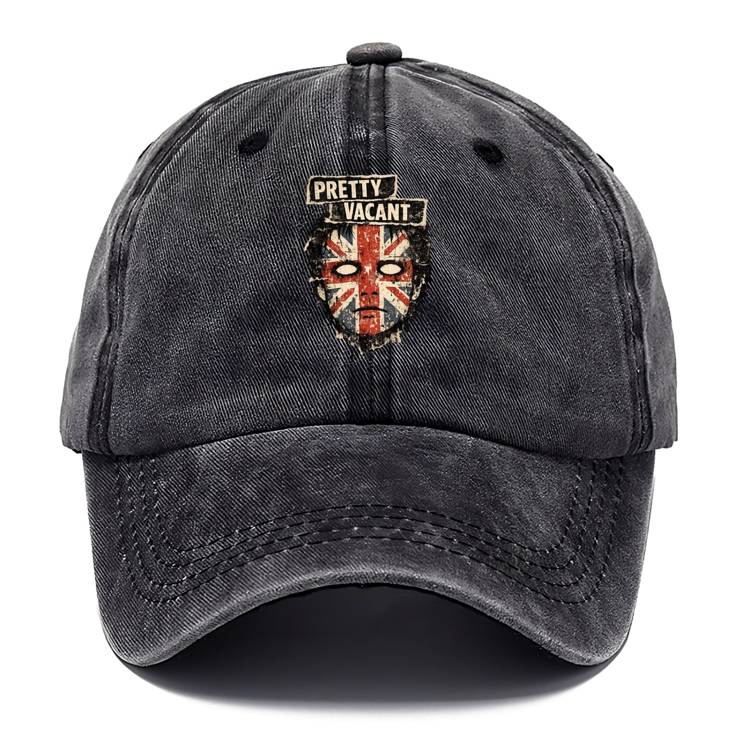 PRETTY VACANT | Blank stare Union Jack face | Empty expression | Punk nihilism | - Classic Cap - Graphite