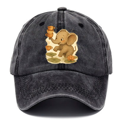 Elephant balancing teacups during a floating tea ceremony beside lotus ponds - Classic Cap - Graphite