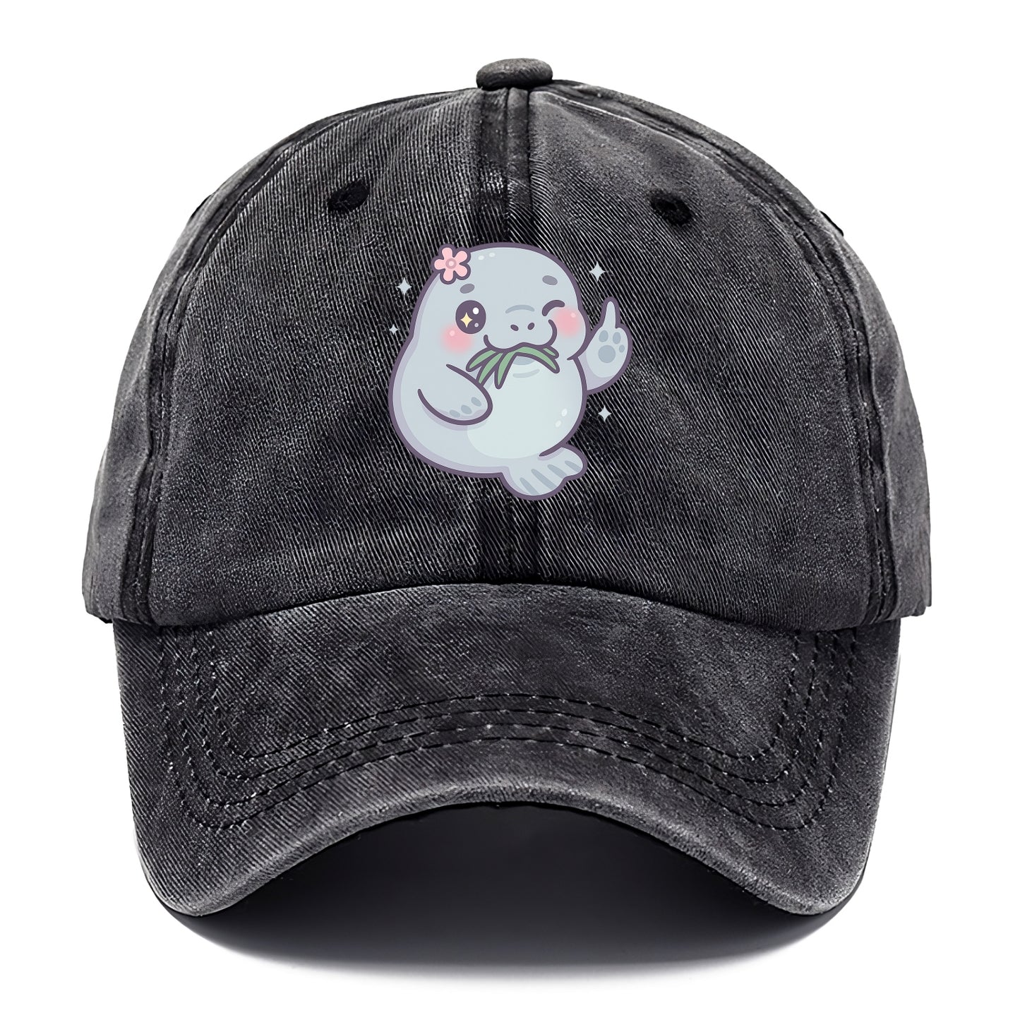 chubby manatee munching on seagrass, one flipper raised with sass - Classic Cap - Graphite