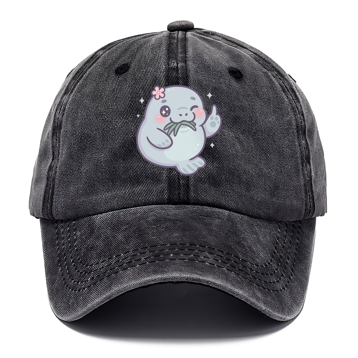 chubby manatee munching on seagrass, one flipper raised with sass - Classic Cap - Graphite