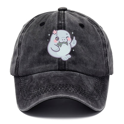 chubby manatee munching on seagrass, one flipper raised with sass - Classic Cap - Graphite