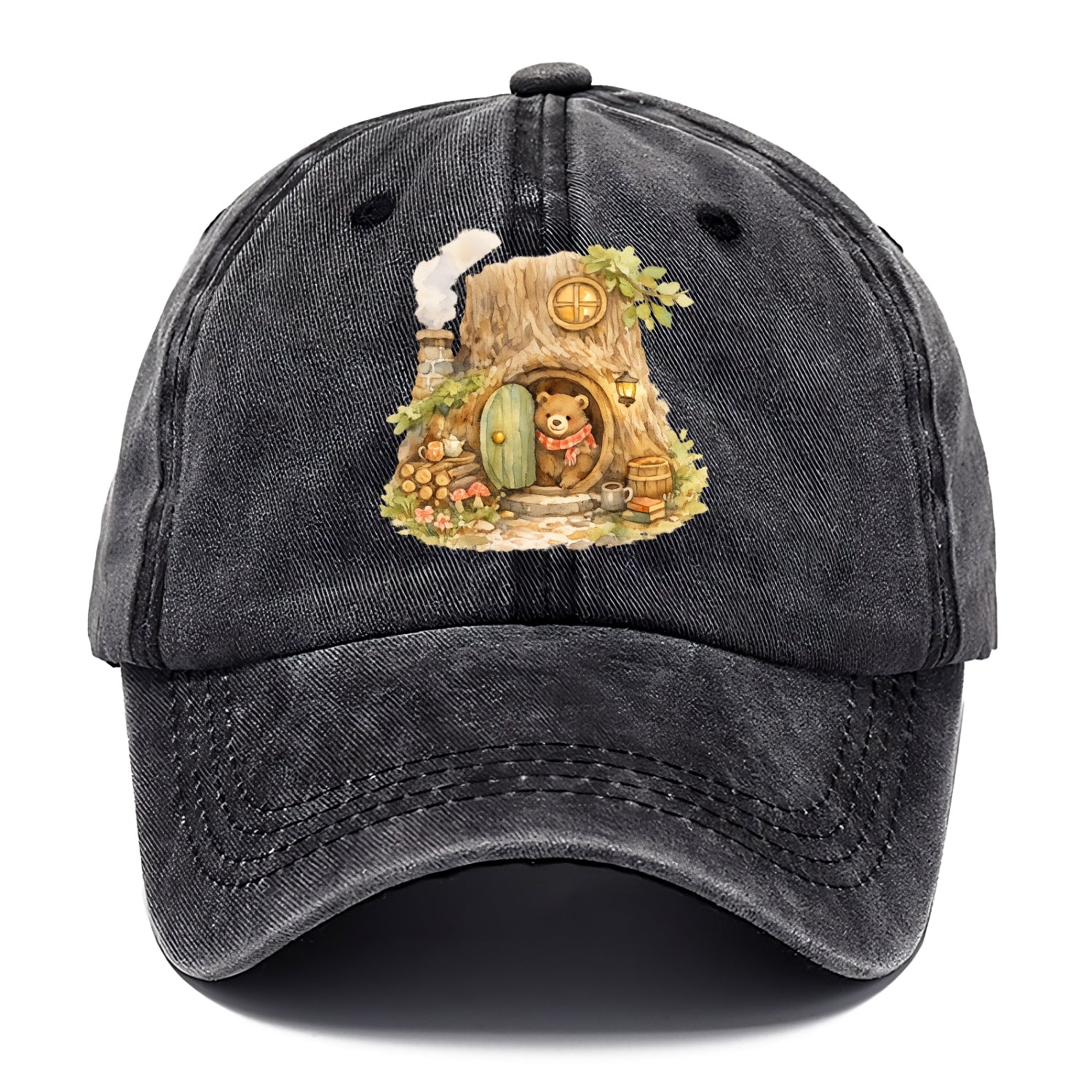 TREE HOME | Bear's home in hollow tree | Round door | Chimney smoke | Woodland - Classic Cap - Graphite