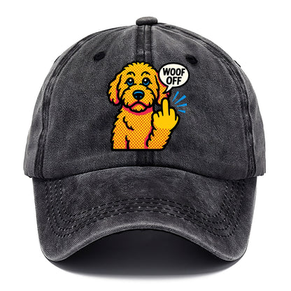 Goldendoodle with teddy bear face and curly golden coat, friendly paw flipping off - Classic Cap - Graphite