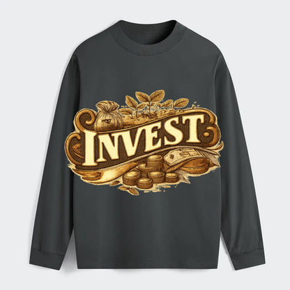 Bold typography design - "INVEST" - growing money, smart decisions - Classic Long Sleeve Shirt - Gray