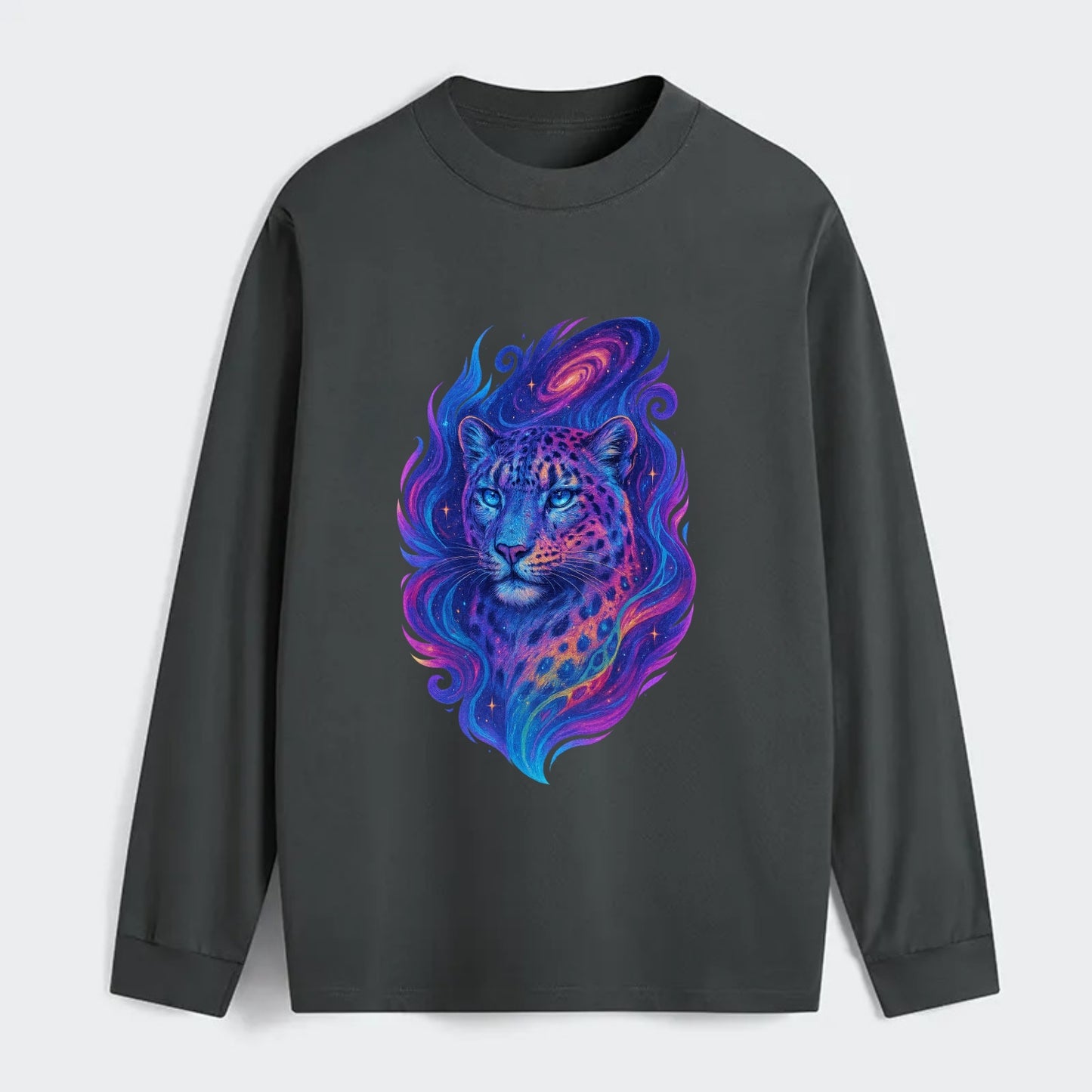Majestic snow leopard with rainbow gradient spots, crystalline flowing - Classic Long Sleeve Shirt - Gray