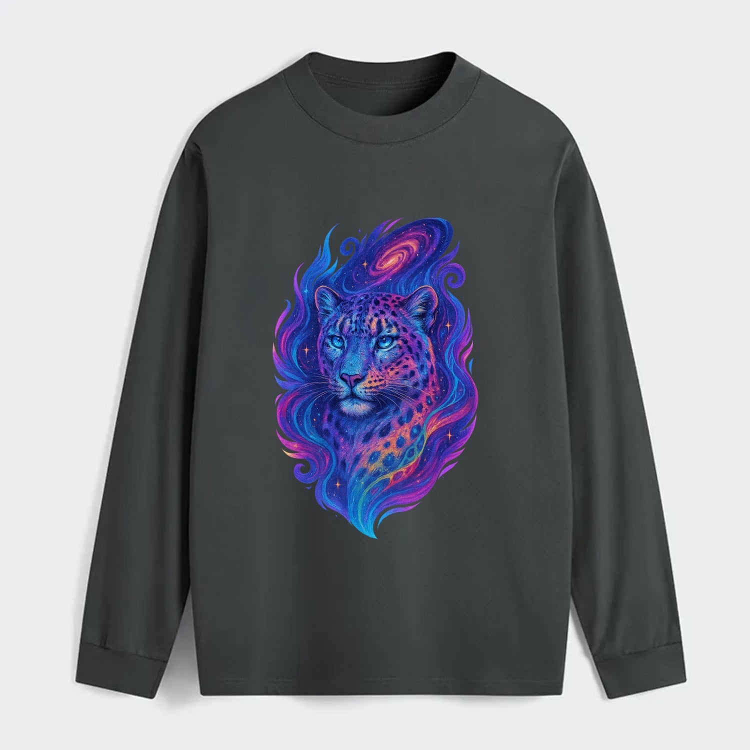 Majestic snow leopard with rainbow gradient spots, crystalline flowing - Classic Long Sleeve Shirt - Gray