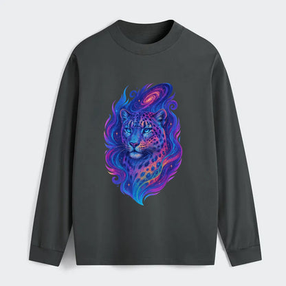 Majestic snow leopard with rainbow gradient spots, crystalline flowing - Classic Long Sleeve Shirt - Gray