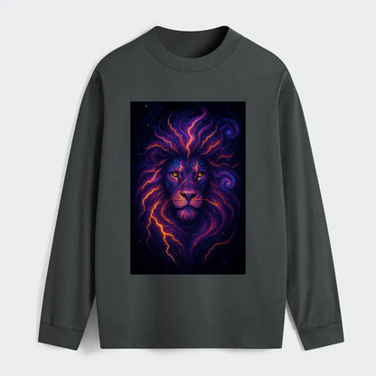 Regal lion with mane made of electric currents, neon yellow and hot - Classic Long Sleeve Shirt - Gray