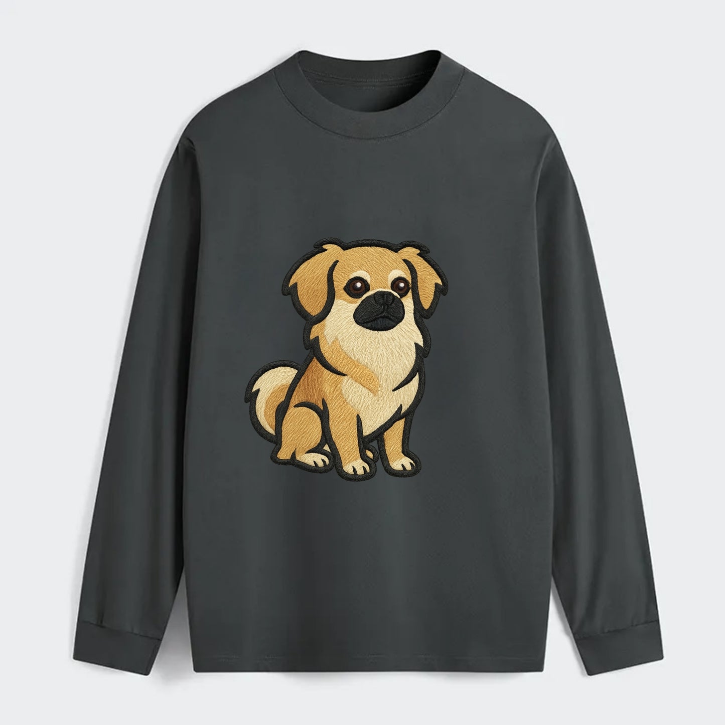 Tibetan Spaniel - Fawn small dog embroidered design - Classic Long Sleeve Shirt - Gray