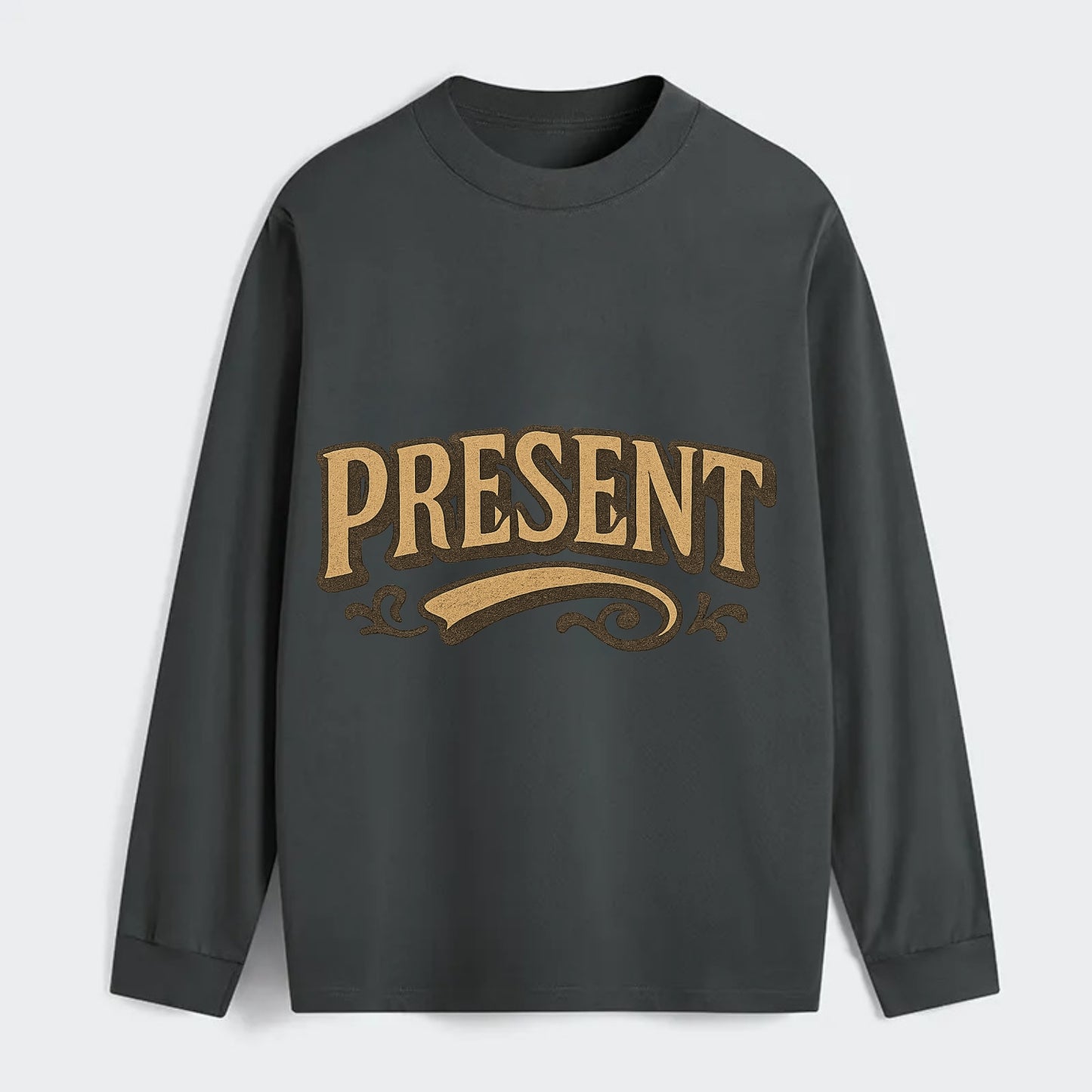 Bold typography design - "PRESENT" - living in the now - Classic Long Sleeve Shirt - Gray