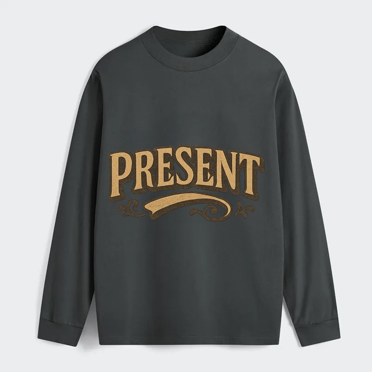 Bold typography design - "PRESENT" - living in the now - Classic Long Sleeve Shirt - Gray