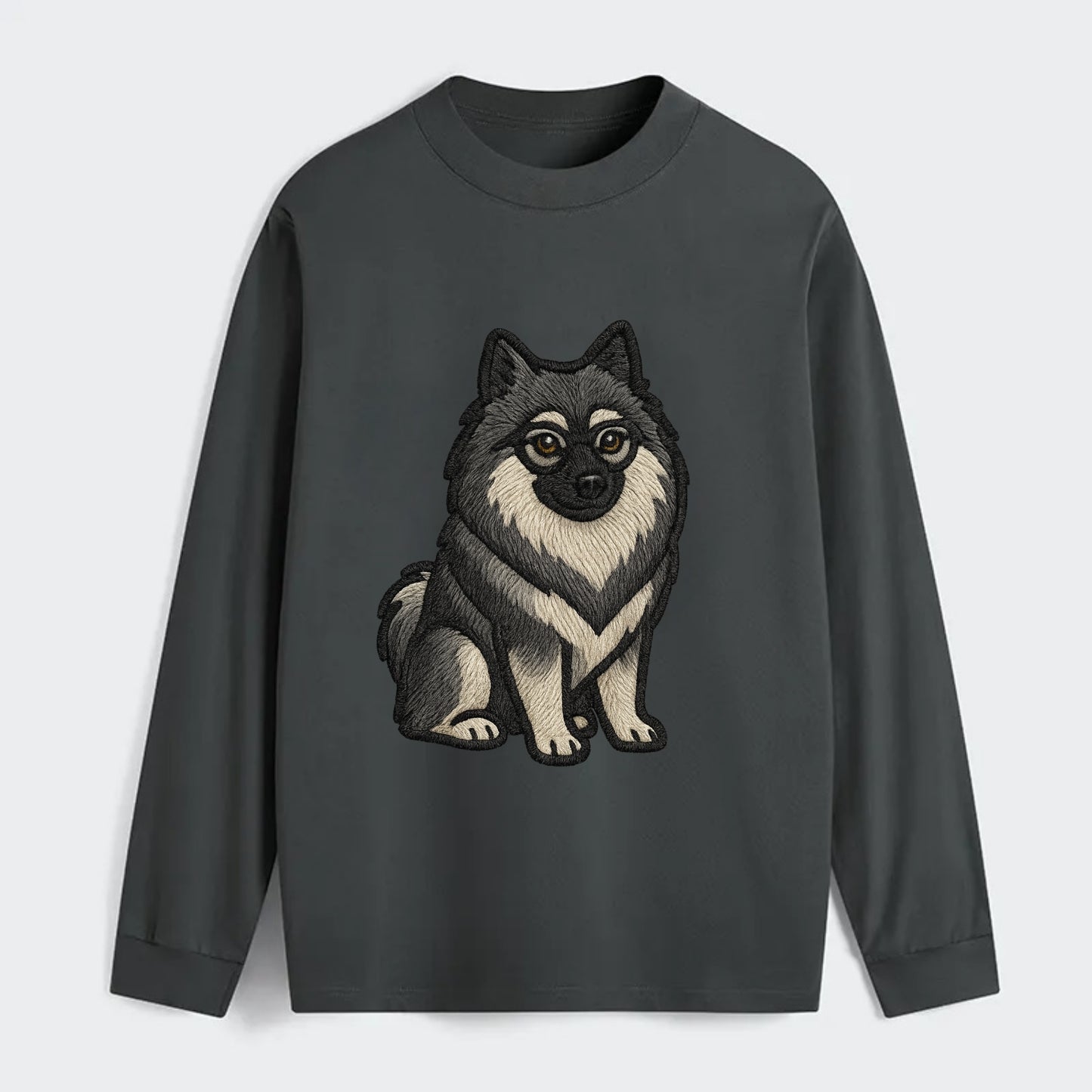 Keeshond - Gray and black spectacles embroidered design - Classic Long Sleeve Shirt - Gray