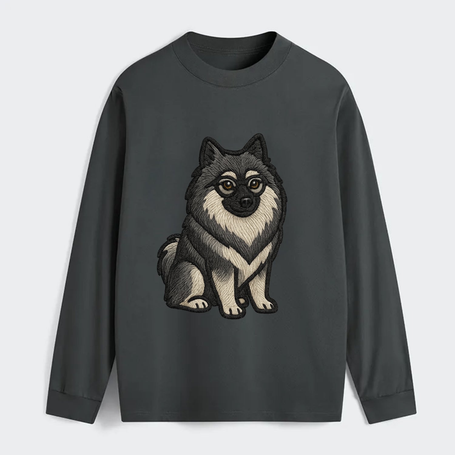 Keeshond - Gray and black spectacles embroidered design - Classic Long Sleeve Shirt - Gray