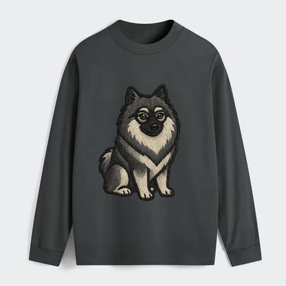 Keeshond - Gray and black spectacles embroidered design - Classic Long Sleeve Shirt - Gray