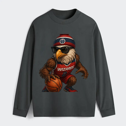 DC Eagle wearing Wizards red white and blue beanie with monument patch - Classic Long Sleeve Shirt - Gray