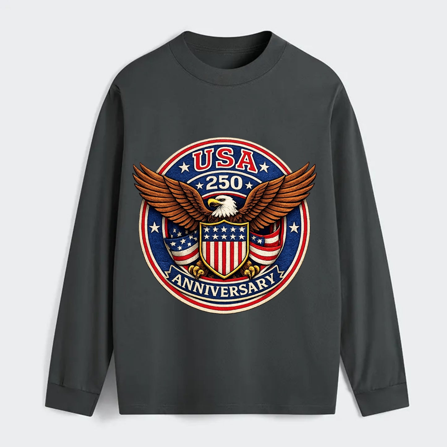 Usa 250 Anniversary Eagle Shield Emblem - Classic Long Sleeve Shirt - Gray
