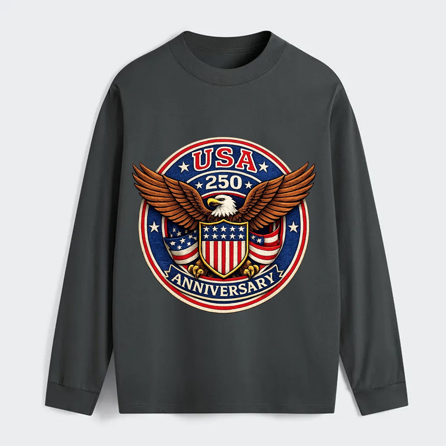 Usa 250 Anniversary Eagle Shield Emblem - Classic Long Sleeve Shirt - Gray