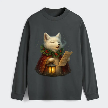 Snowbound Arctic Fox Caroler  - Classic Long Sleeve Shirt - Gray