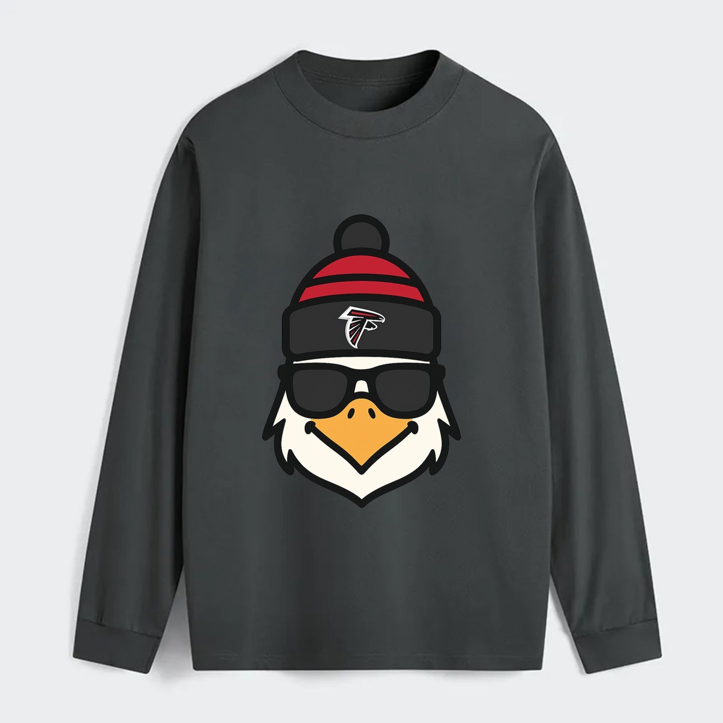 Atlanta Falcon wearing Falcons red and black beanie with pom pom and - Classic Long Sleeve Shirt - Gray
