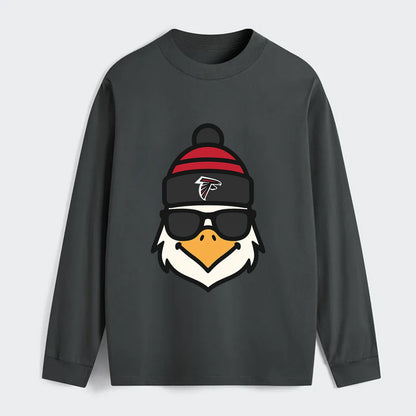 Atlanta Falcon wearing Falcons red and black beanie with pom pom and - Classic Long Sleeve Shirt - Gray
