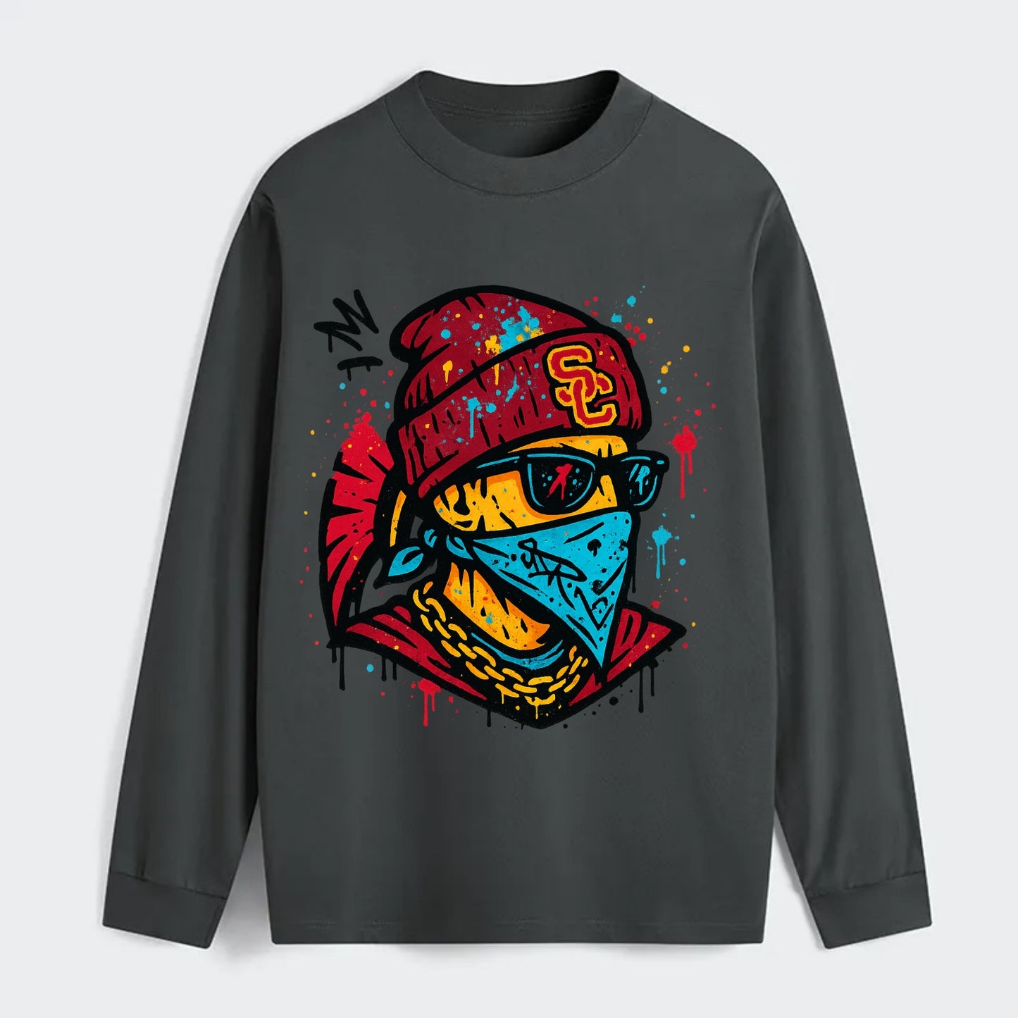 Los Angeles Trojan wearing USC beanie with SC patch - Classic Long Sleeve Shirt - Gray