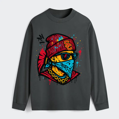 Los Angeles Trojan wearing USC beanie with SC patch - Classic Long Sleeve Shirt - Gray