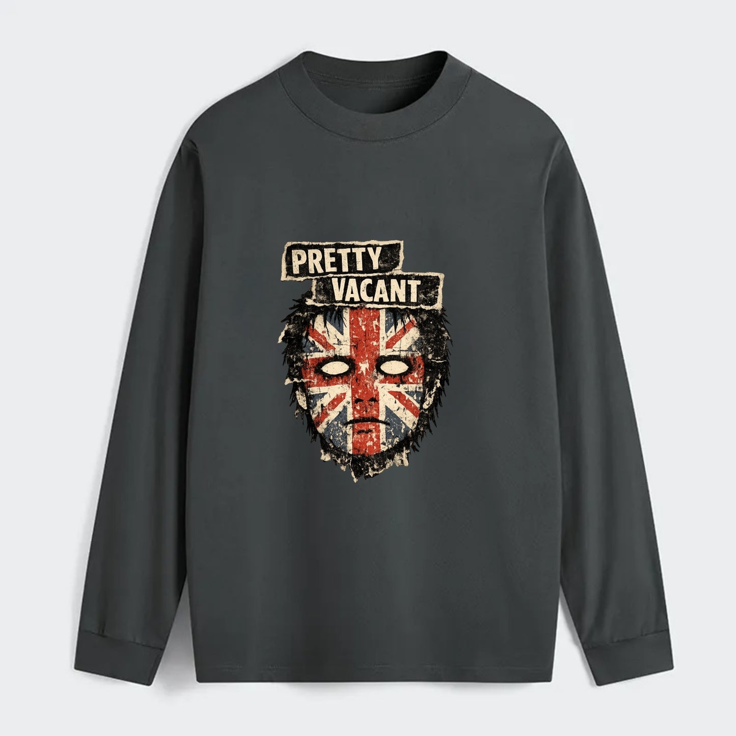 PRETTY VACANT | Blank stare Union Jack face | Empty expression | Punk - Classic Long Sleeve Shirt - Gray