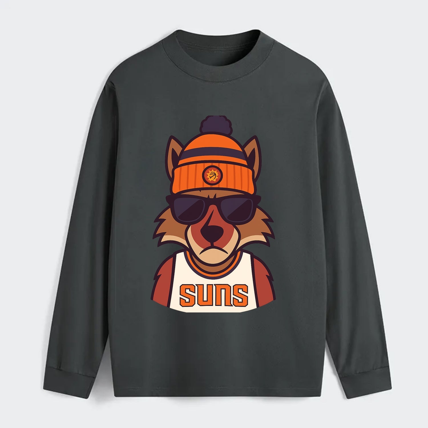 Arizona Coyote wearing Suns beanie with desert sun patch and wayfarer - Classic Long Sleeve Shirt - Gray