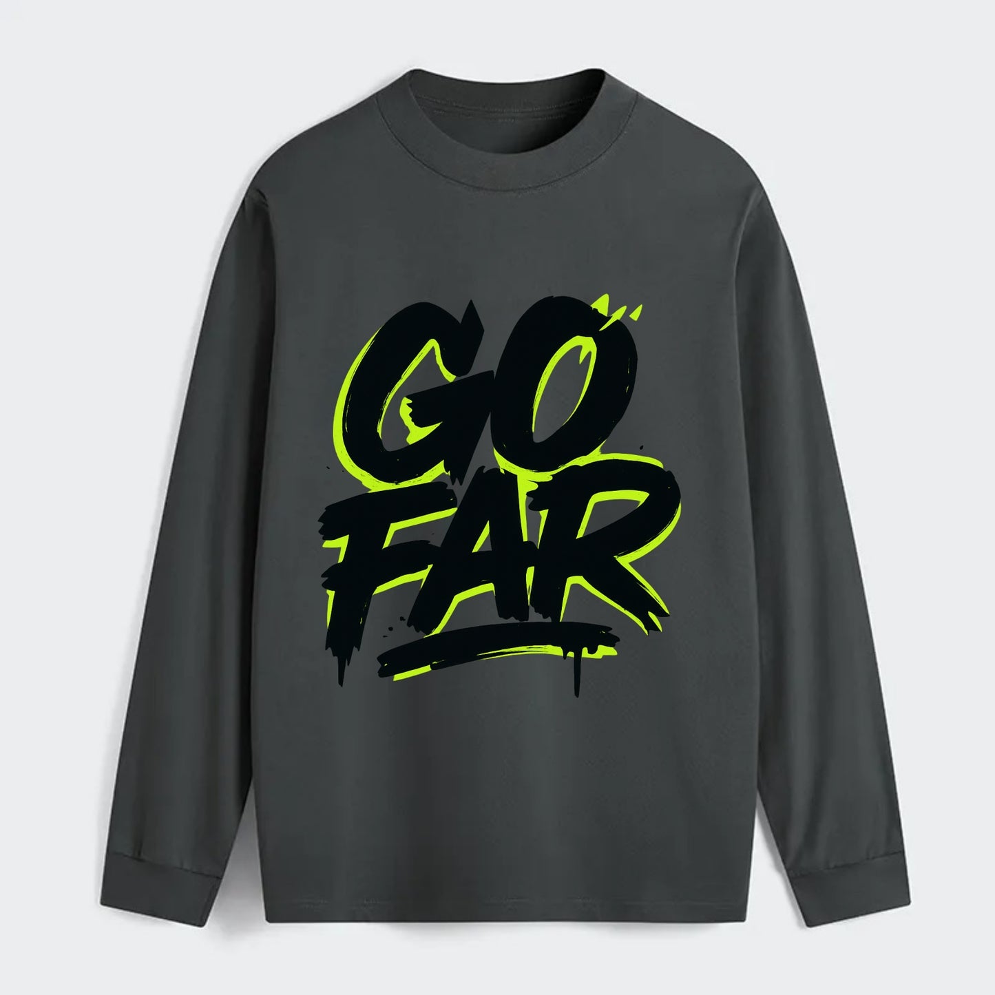 Bold typography design - "GO FAR" - distance goals, pushing limits - Classic Long Sleeve Shirt - Gray