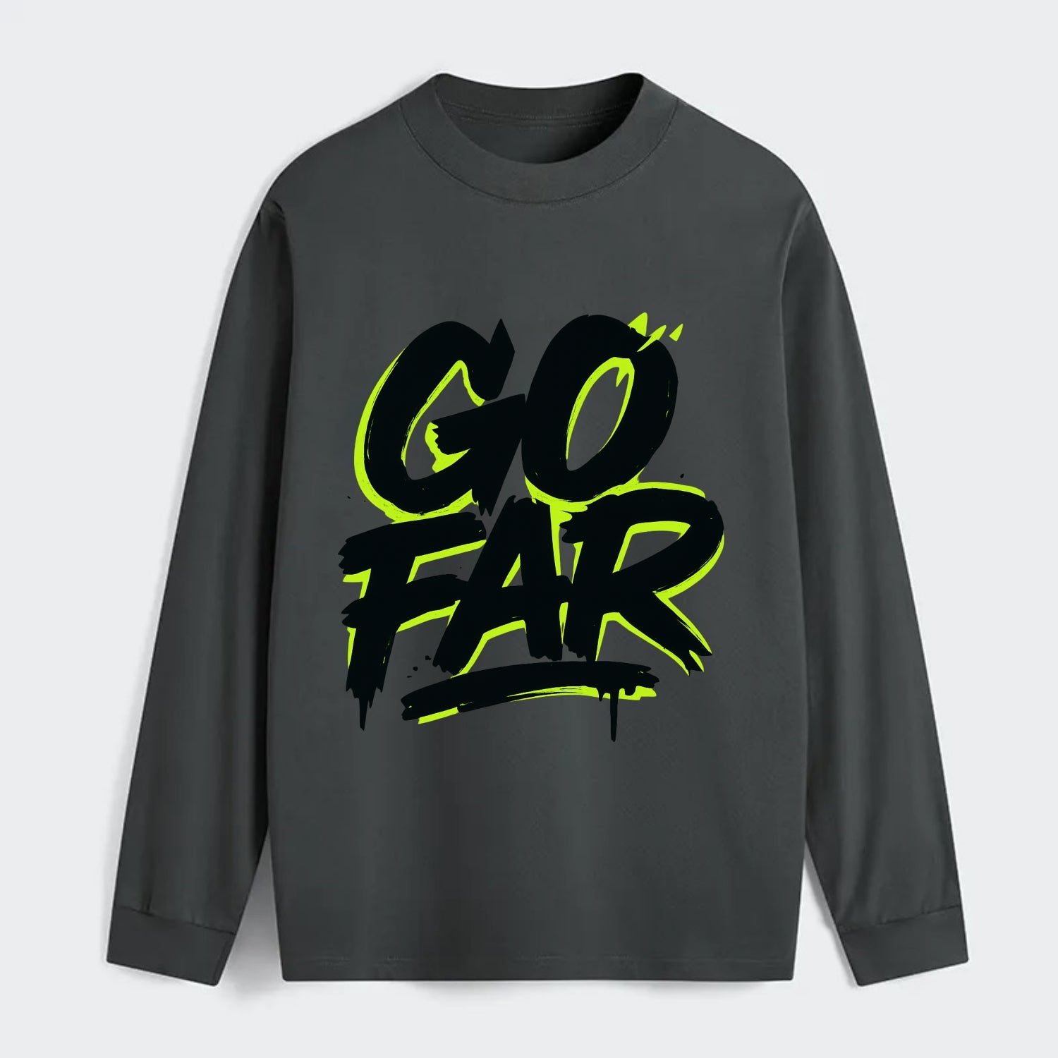 Bold typography design - "GO FAR" - distance goals, pushing limits - Classic Long Sleeve Shirt - Gray