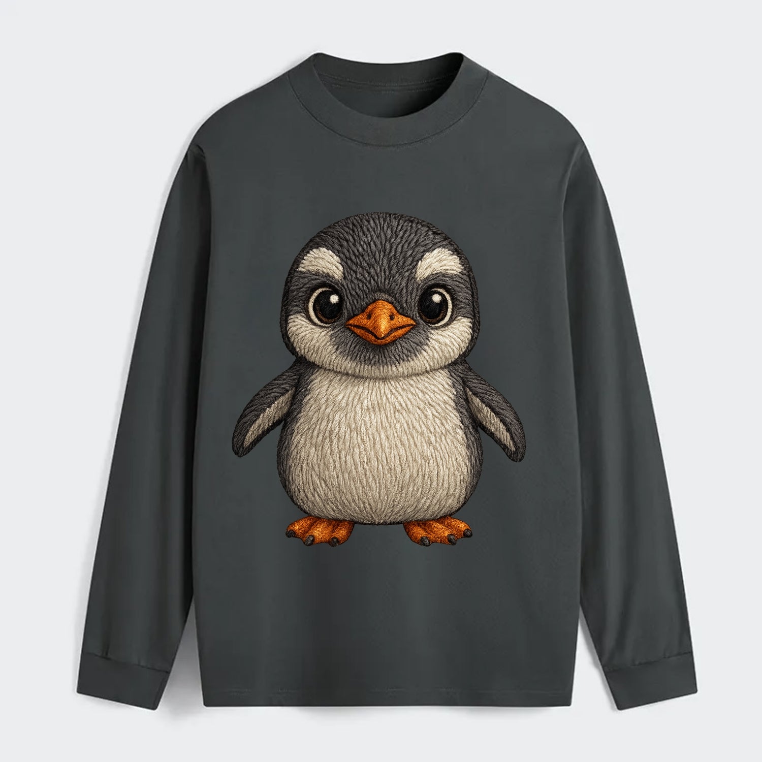 Baby Gentoo Penguin - orange beak, white cap, bright eyes, - Classic Long Sleeve Shirt - Gray