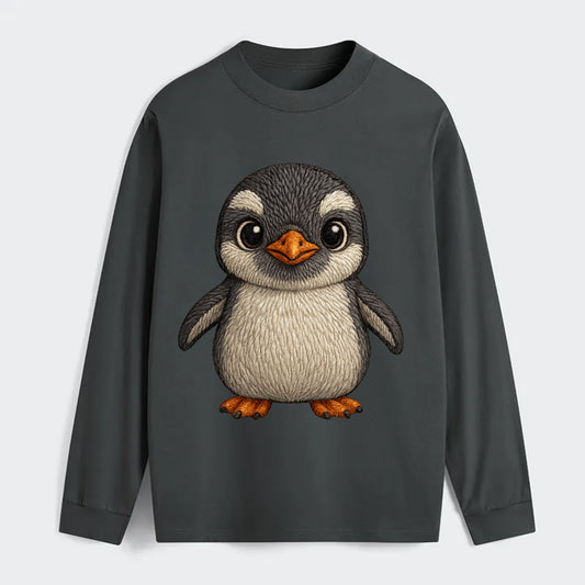 Baby Gentoo Penguin - orange beak, white cap, bright eyes, - Classic Long Sleeve Shirt - Gray