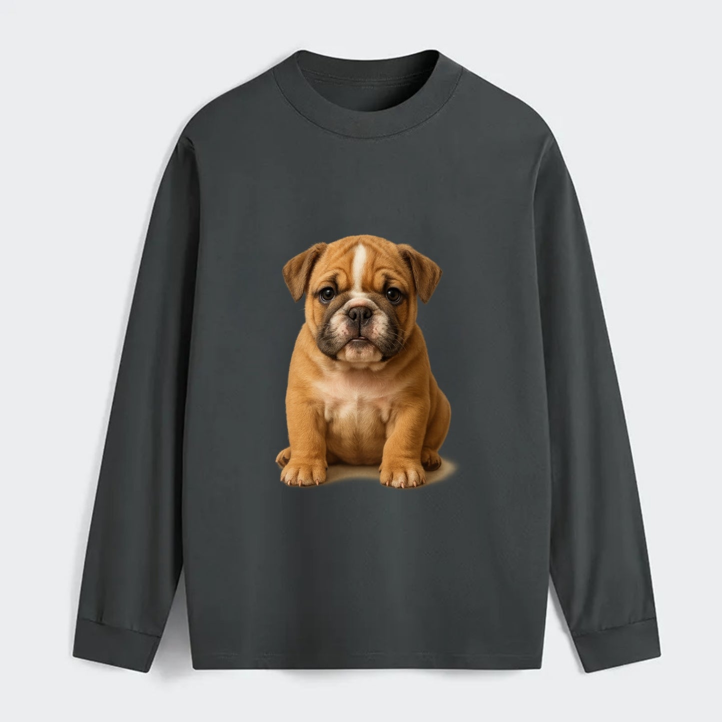 Baby Bulldog Puppy - wrinkly face, underbite, stocky body, gentle eyes, - Classic Long Sleeve Shirt - Gray