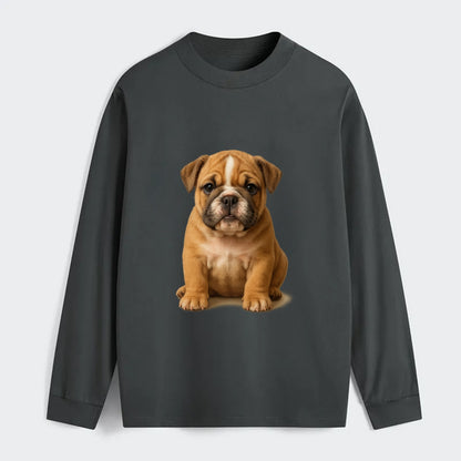 Baby Bulldog Puppy - wrinkly face, underbite, stocky body, gentle eyes, - Classic Long Sleeve Shirt - Gray