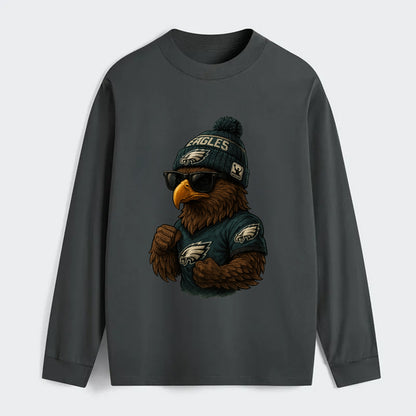 Philly Hawk wearing Eagles beanie with Rocky patch and wayfarer - Classic Long Sleeve Shirt - Gray