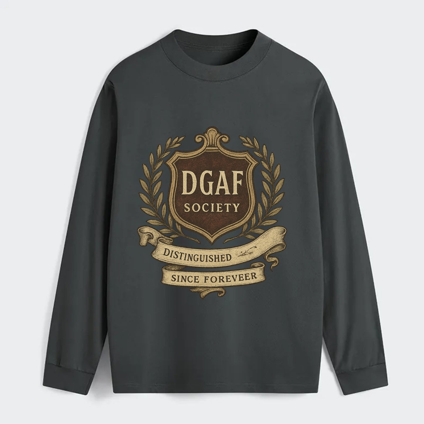 Official membership card design - "DGAF Society - Distinguished Members - Classic Long Sleeve Shirt - Gray