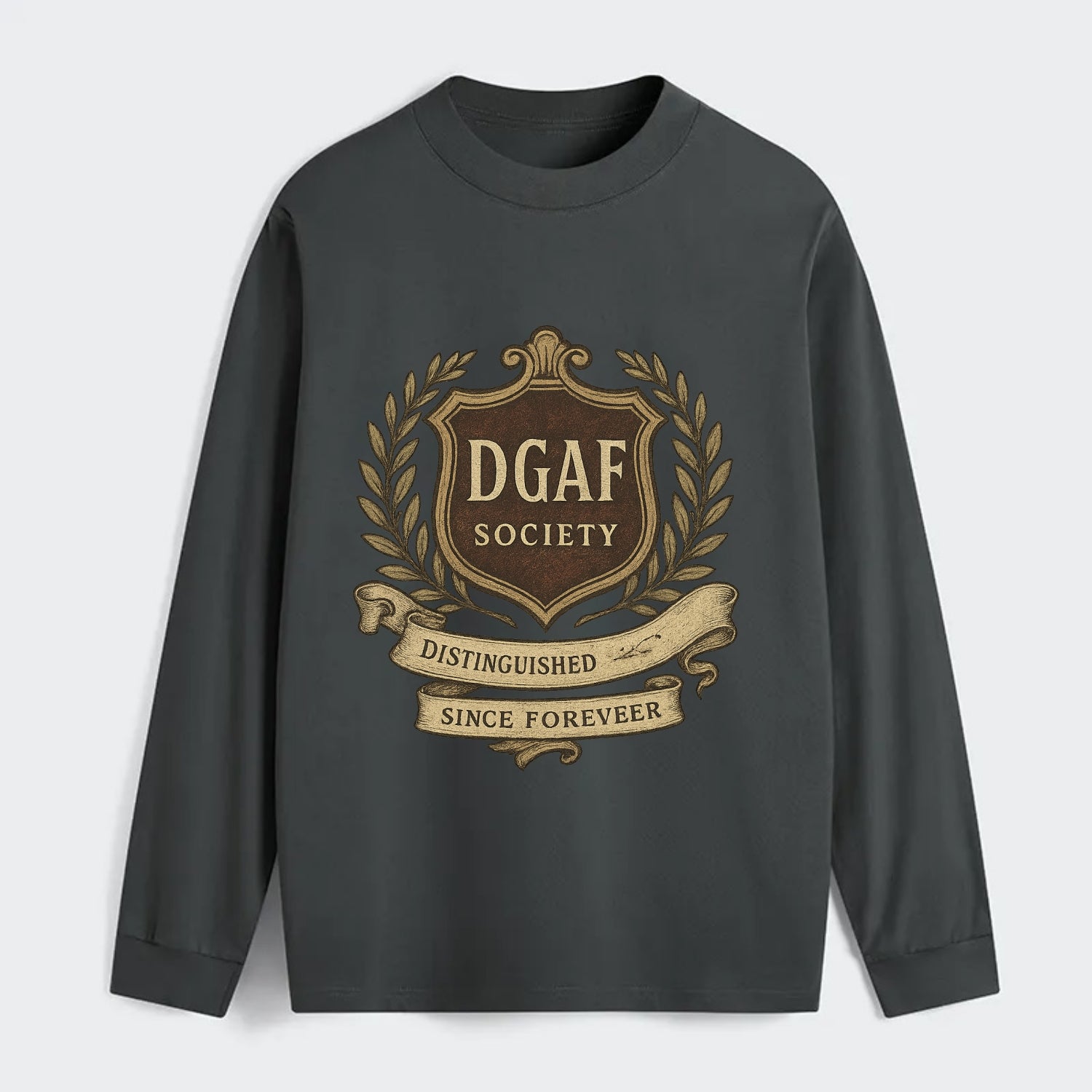 Official membership card design - "DGAF Society - Distinguished Members - Classic Long Sleeve Shirt - Gray