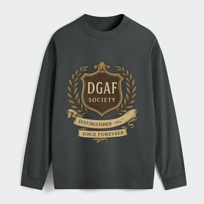 Official membership card design - "DGAF Society - Distinguished Members - Classic Long Sleeve Shirt - Gray