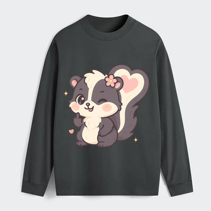 fluffy skunk with heart-shaped tail pattern, one paw up showing sass - Classic Long Sleeve Shirt - Gray