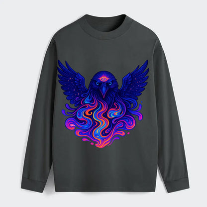 Mysterious raven with feathers showing future visions in neon colors, - Classic Long Sleeve Shirt - Gray