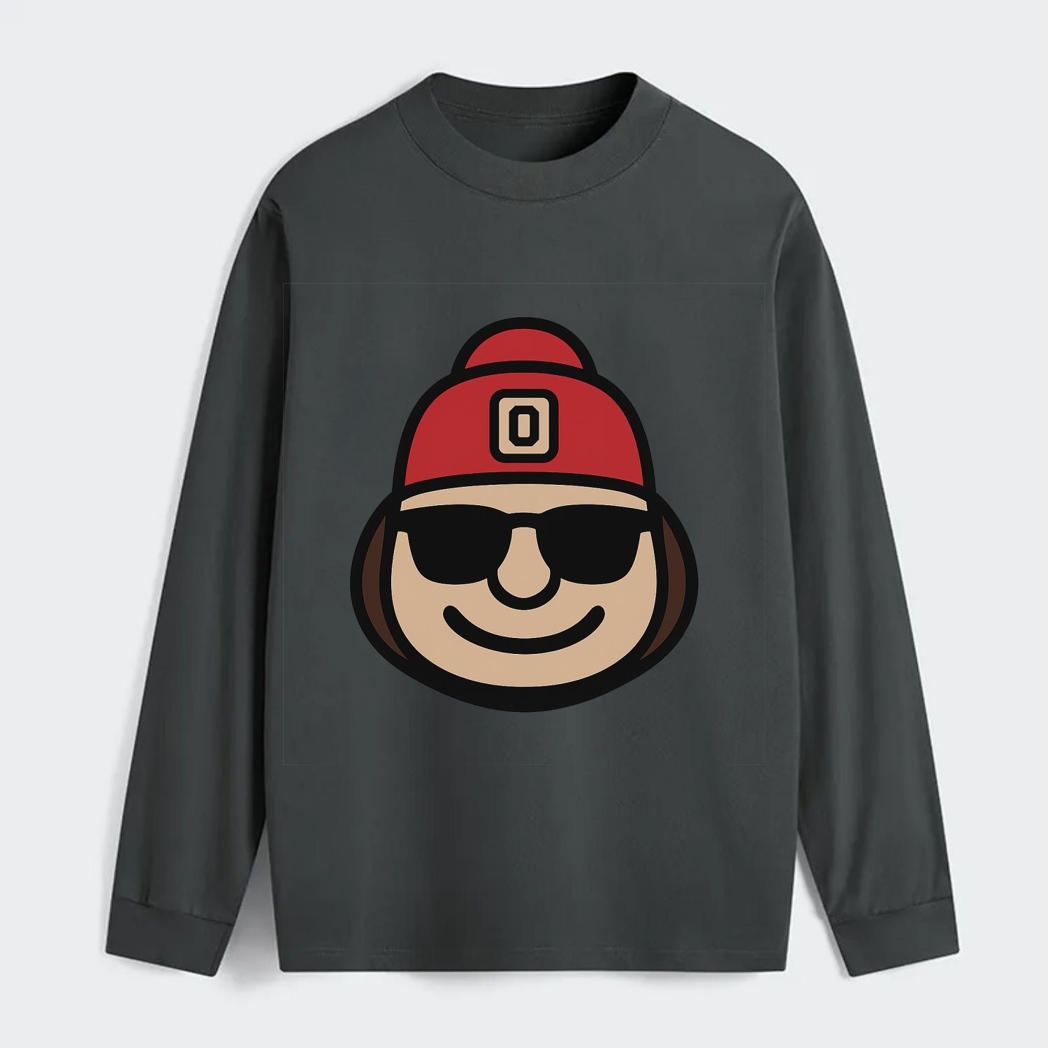 Columbus Brutus wearing Ohio State beanie with Block O patch - Classic Long Sleeve Shirt - Gray