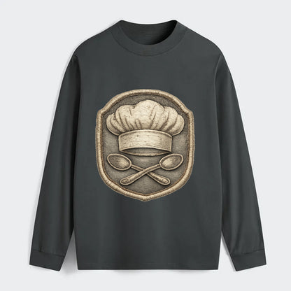 COOKING CHEF HAT - toque blanche with crossed spoons in white and - Classic Long Sleeve Shirt - Gray