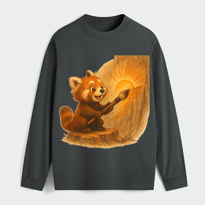Red panda painting a sunrise mural with an oversized calligraphy brush - Classic Long Sleeve Shirt - Gray
